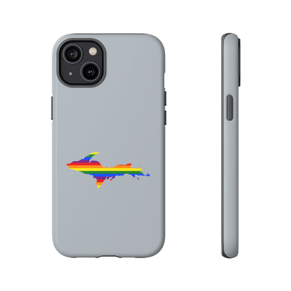 Michigan Upper Peninsula Tough Phone Case (Silver w/ UP Pride Flag Outline) | Apple iPhone