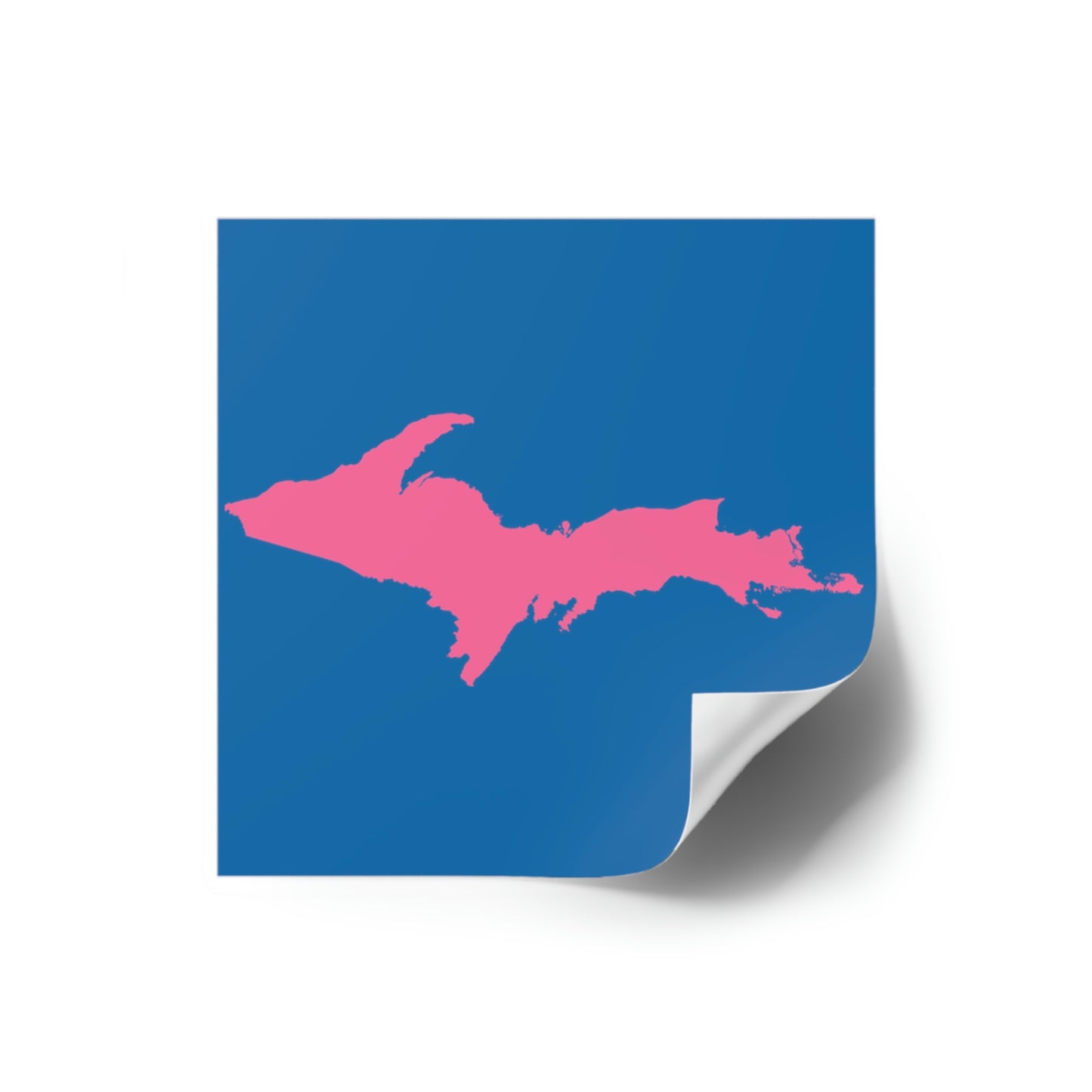 Michigan Upper Peninsula Square Sticker (Azure w/ Pink UP Outline) | Indoor/Outdoor