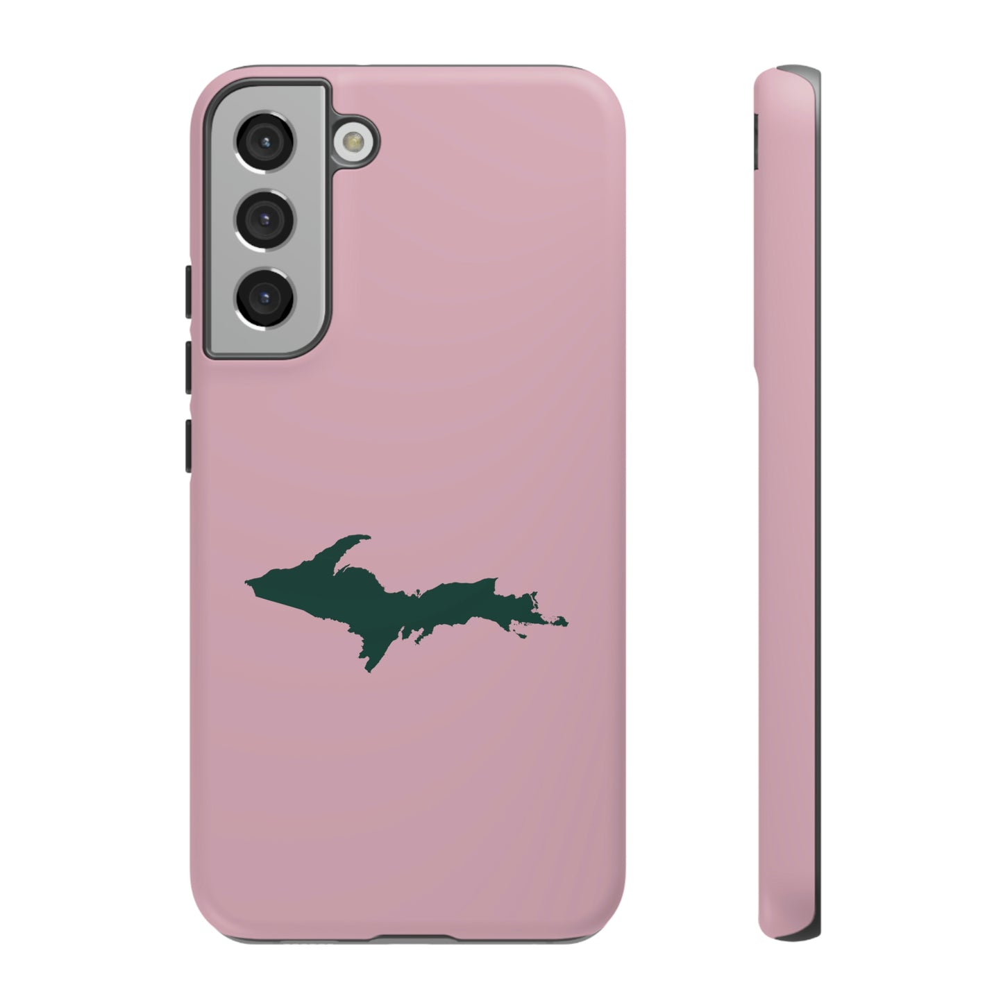 Michigan Upper Peninsula Tough Phone Case (Pink w/ Green UP Outline) | Samsung & Pixel Android