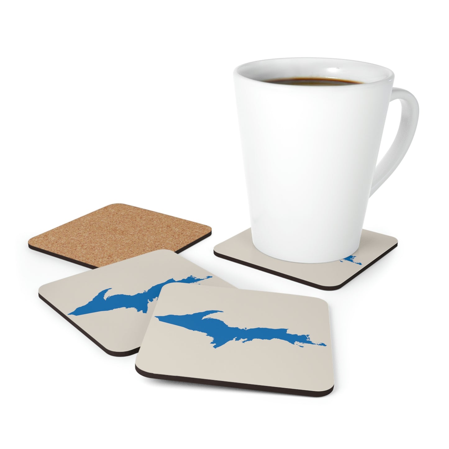 Michigan Upper Peninsula Coaster Set (Canvas Color w/ Azure UP Outline) | Corkwood - 4 pack