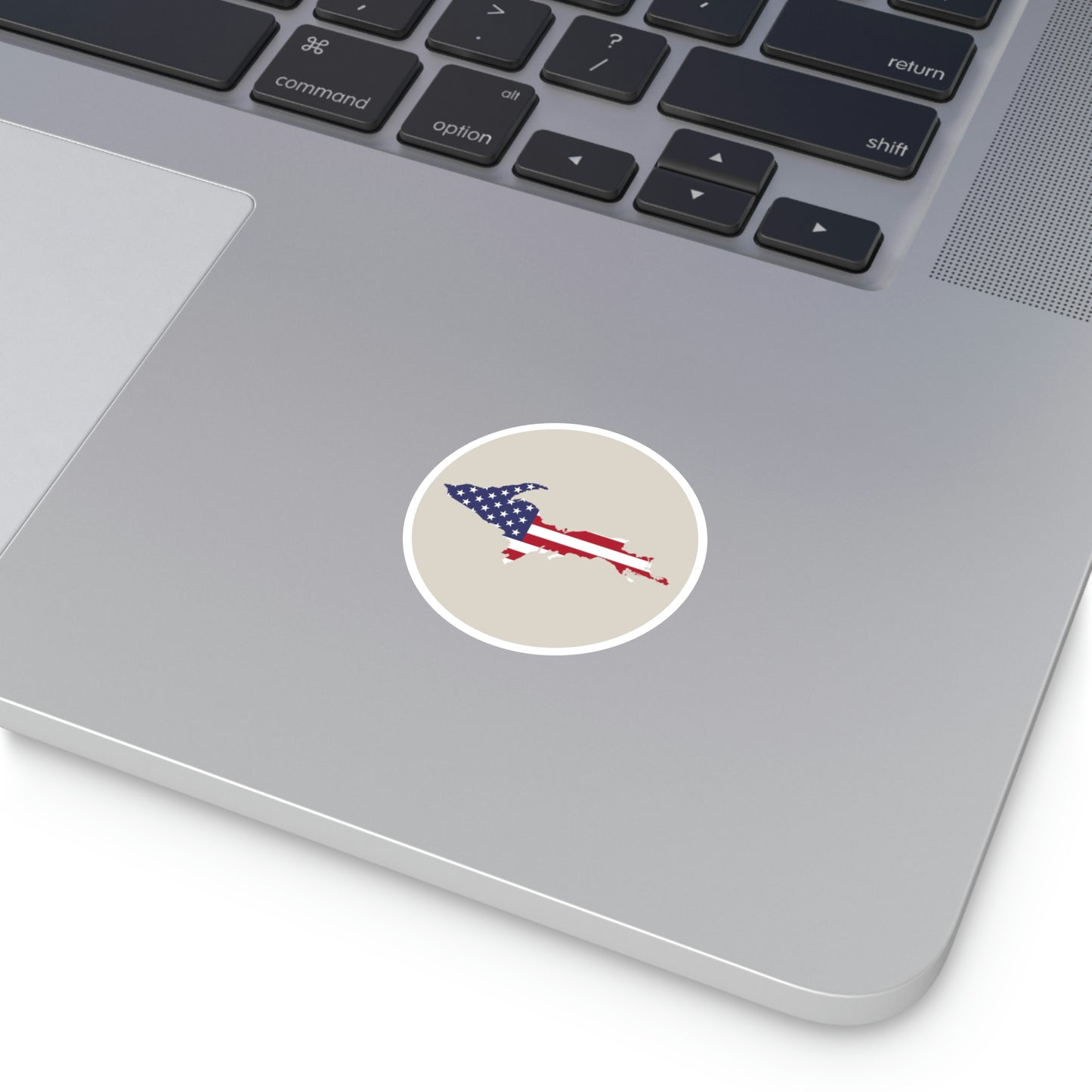 Michigan Upper Peninsula Round Stickers (Canvas Color w/ UP USA Flag Outline) | Indoor\Outdoor