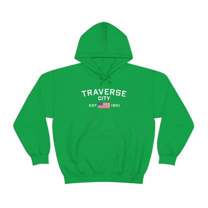 'Traverse City EST 1851' Hoodie (w/USA Flag Outline) | Unisex Standard