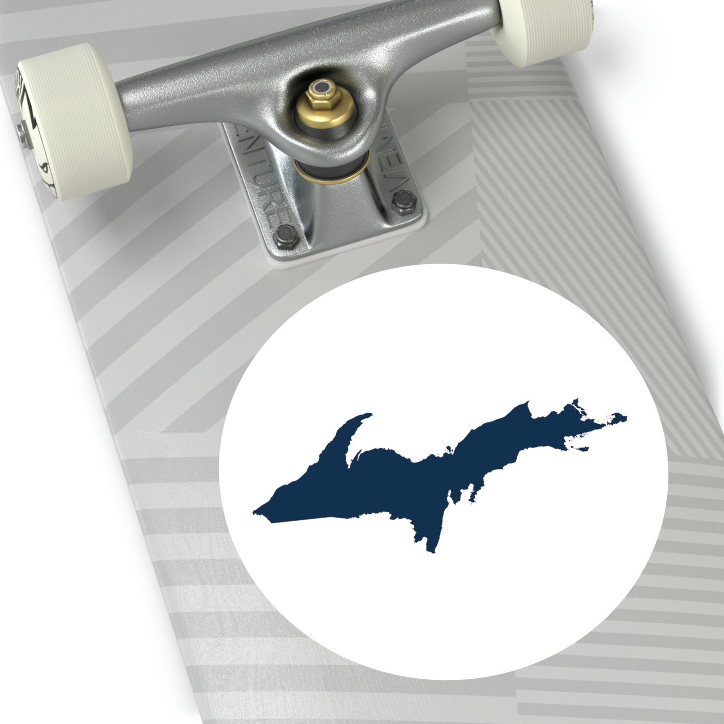 Michigan Upper Peninsula Round Stickers (w/ Navy UP Outline) | Indoor\Outdoor