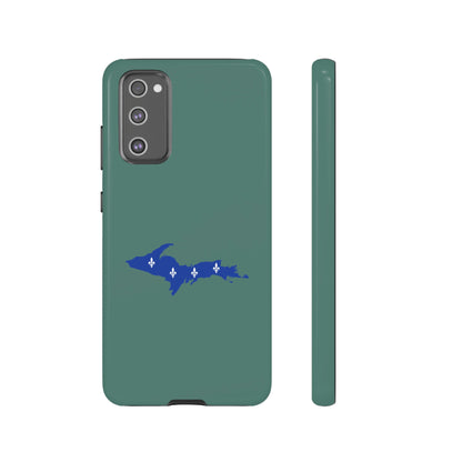 Michigan Upper Peninsula Tough Phone Case (Copper Green w/ UP Quebec Flag Outline) | Samsung & Pixel Android