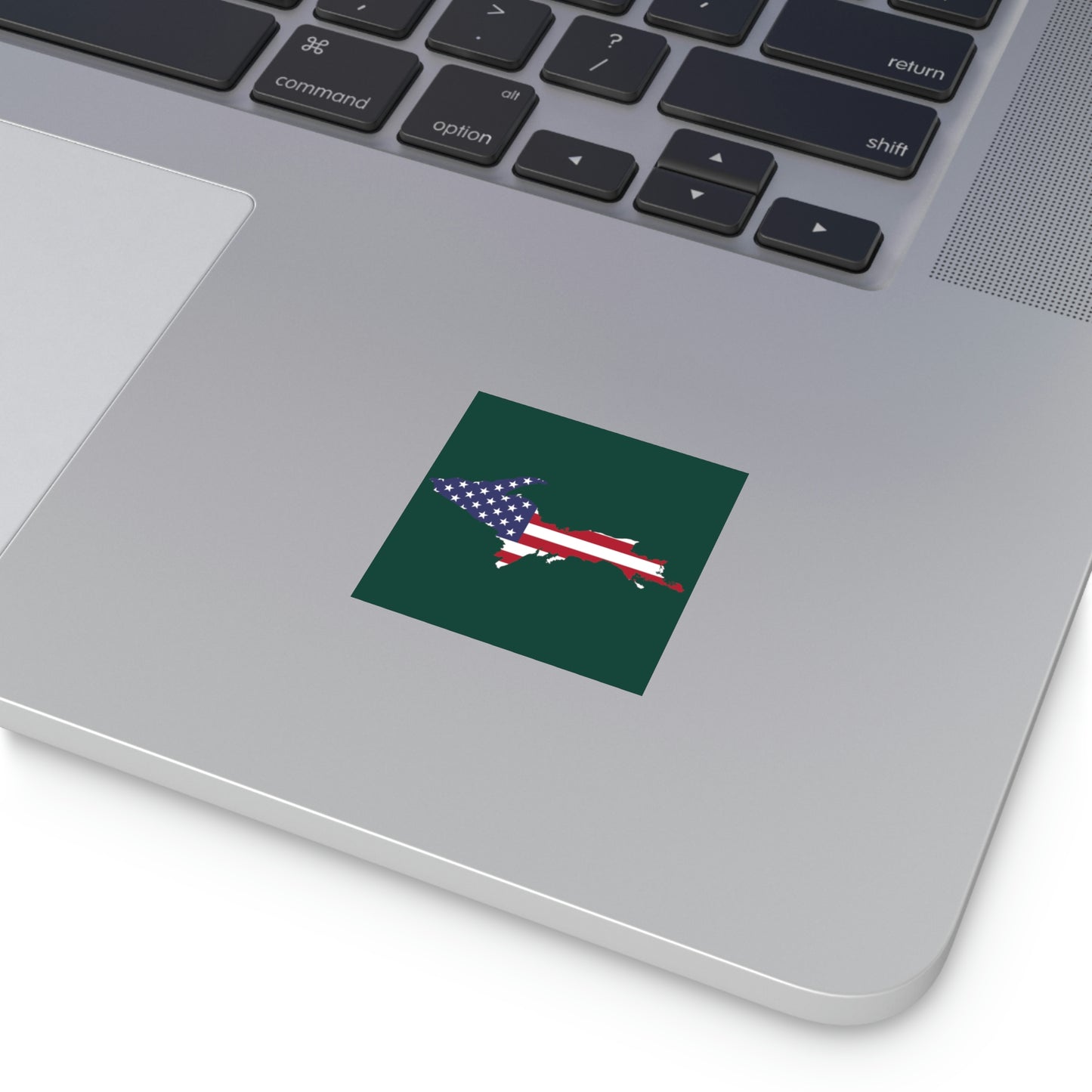 Michigan Upper Peninsula Square Sticker (Green w/ UP USA Flag Outline) | Indoor/Outdoor