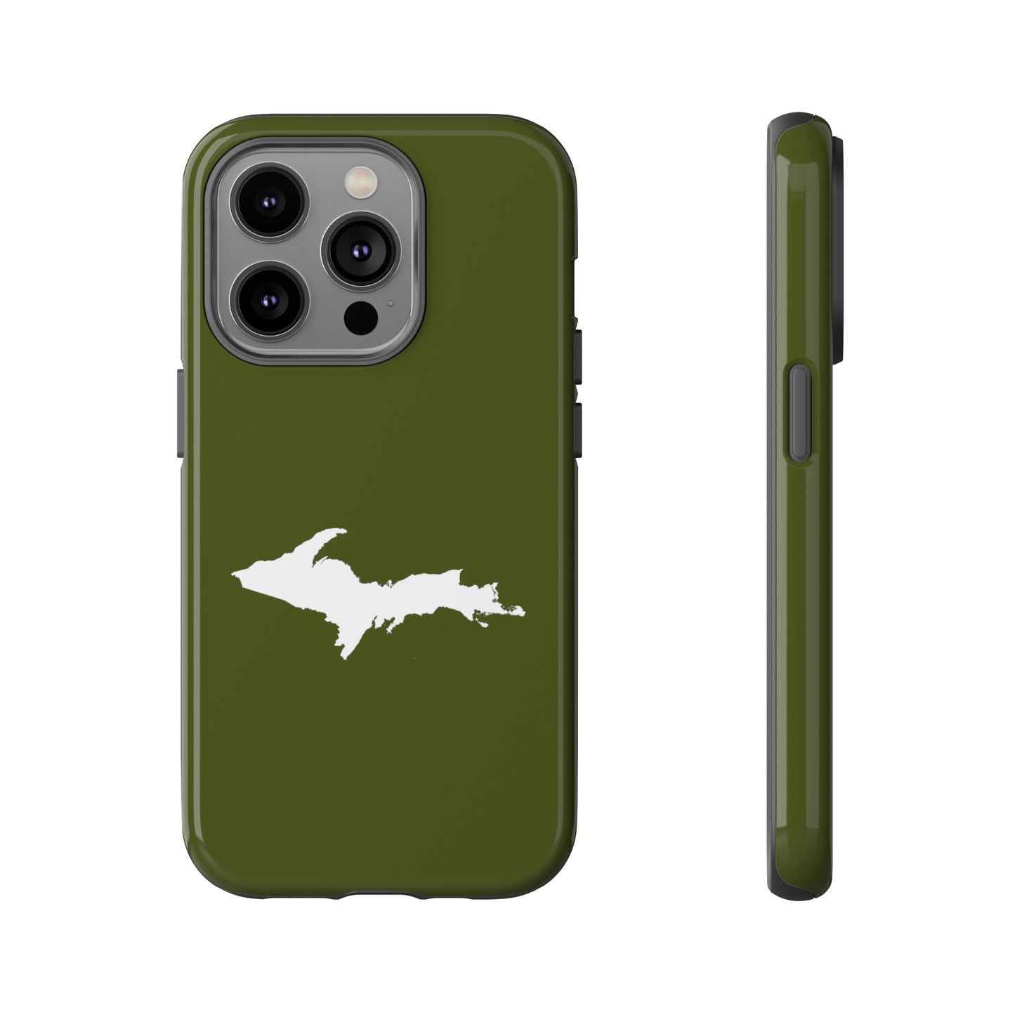 Michigan Upper Peninsula Tough Phone Case (Army Green w/ UP Outline) | Apple iPhone