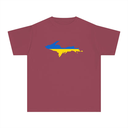 Michigan Upper Peninsula T-Shirt (w/ UP Ukraine Flag Outline) | Youth Garment-Dyed