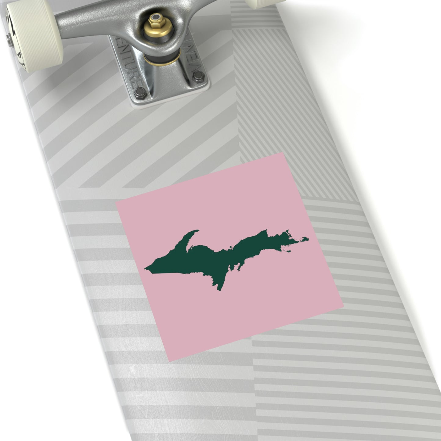 Michigan Upper Peninsula Square Sticker (Pink w/ Green UP Outline) | Indoor/Outdoor