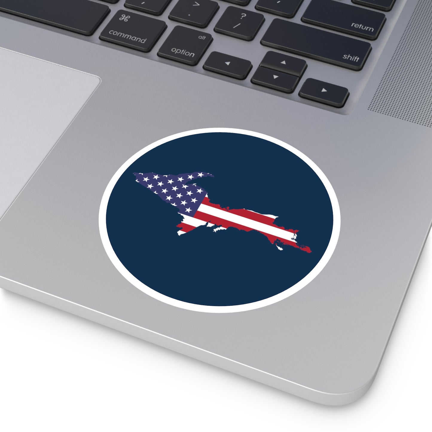 Michigan Upper Peninsula Round Stickers (Navy w/ UP USA Flag Outline) | Indoor\Outdoor