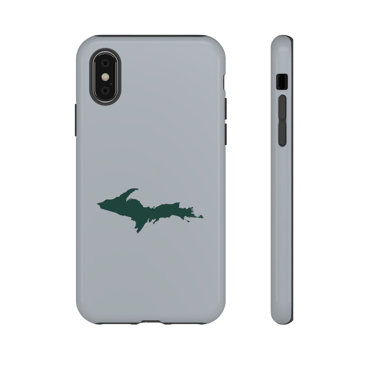 Michigan Upper Peninsula Tough Phone Case (Silver w/ Green UP Outline) | Apple iPhone