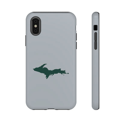 Michigan Upper Peninsula Tough Phone Case (Silver w/ Green UP Outline) | Apple iPhone