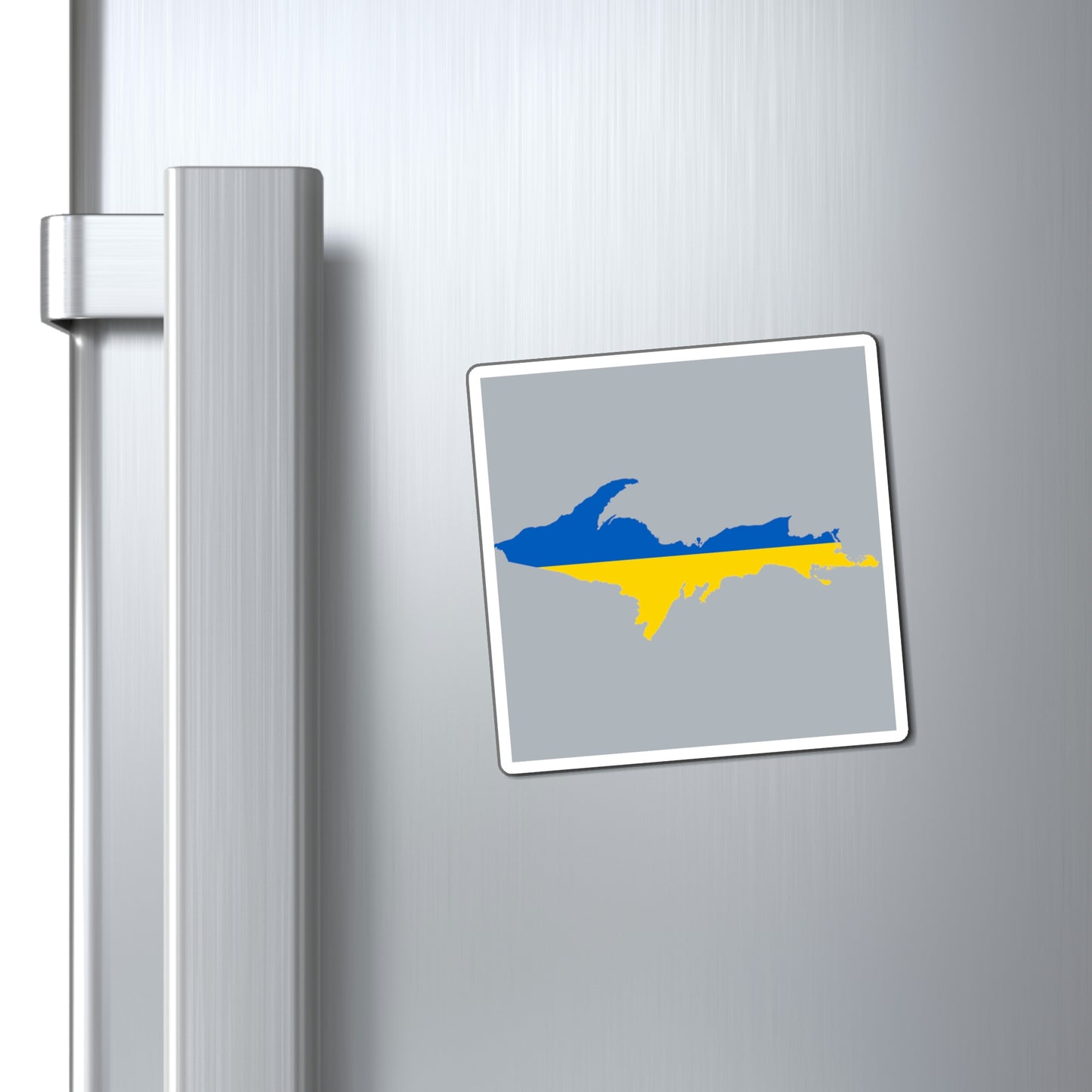 Michigan Upper Peninsula Square Magnet (Silver w/ UP Ukraine Flag Outline)