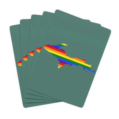 Michigan Upper Peninsula Poker Cards (Copper Green w/ UP Pride Flag Outline)