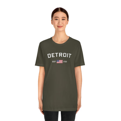 'Detroit Est 1701' T-Shirt (w/ United States Flag) | Unisex Standard Fit