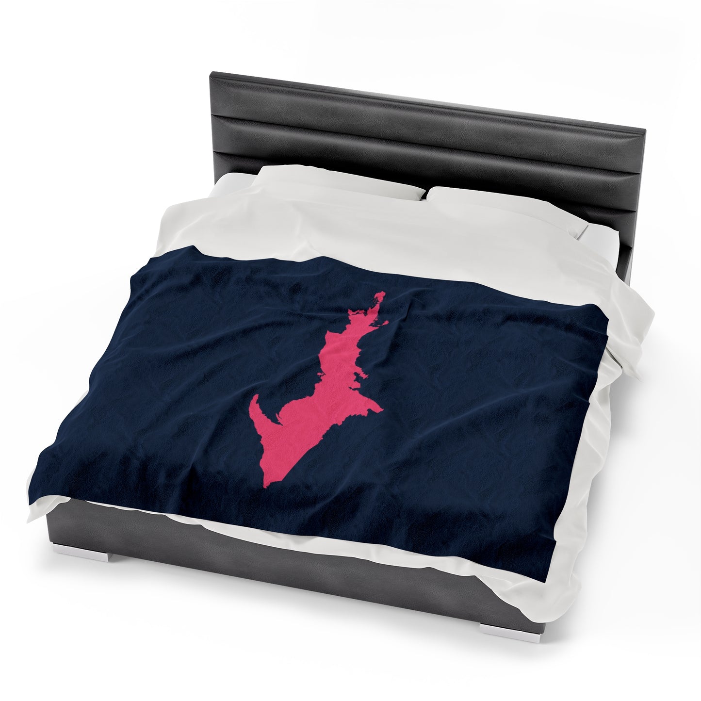 Michigan Upper Peninsula Plush Blanket (w/ Pink UP Outline) | Navy