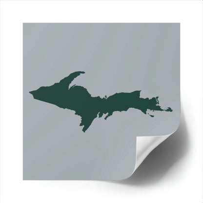 Michigan Upper Peninsula Square Sticker (Silver w/ Green UP Outline) | Indoor/Outdoor