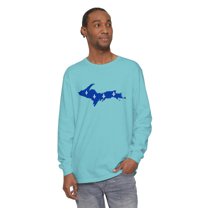 Michigan Upper Peninsula Garment-Dyed T-Shirt (w/ UP Quebec Flag Outline) | Unisex Long Sleeve