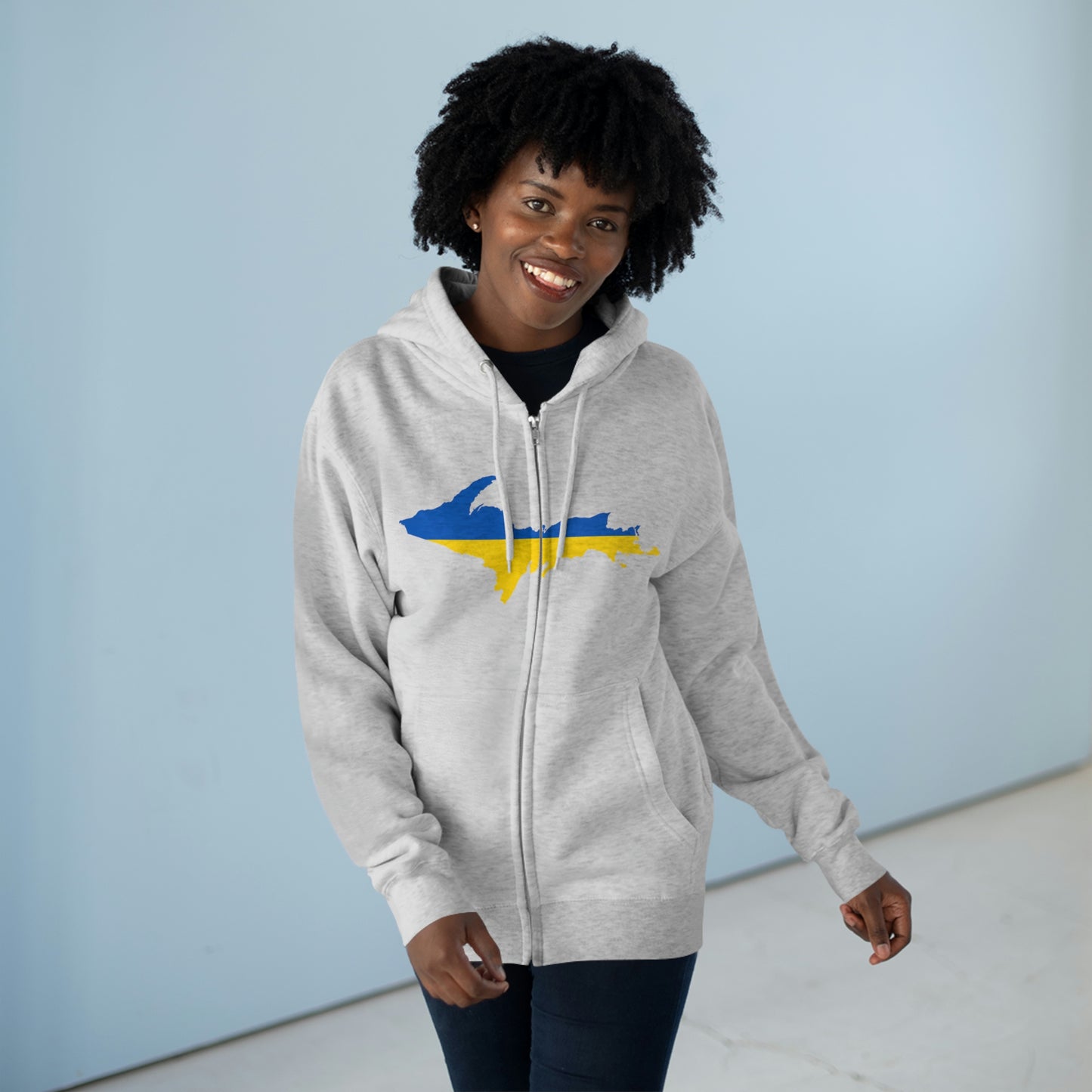 Michigan Upper Peninsula Full-Zip Hoodie (w/ UP Ukraine Flag Outline)