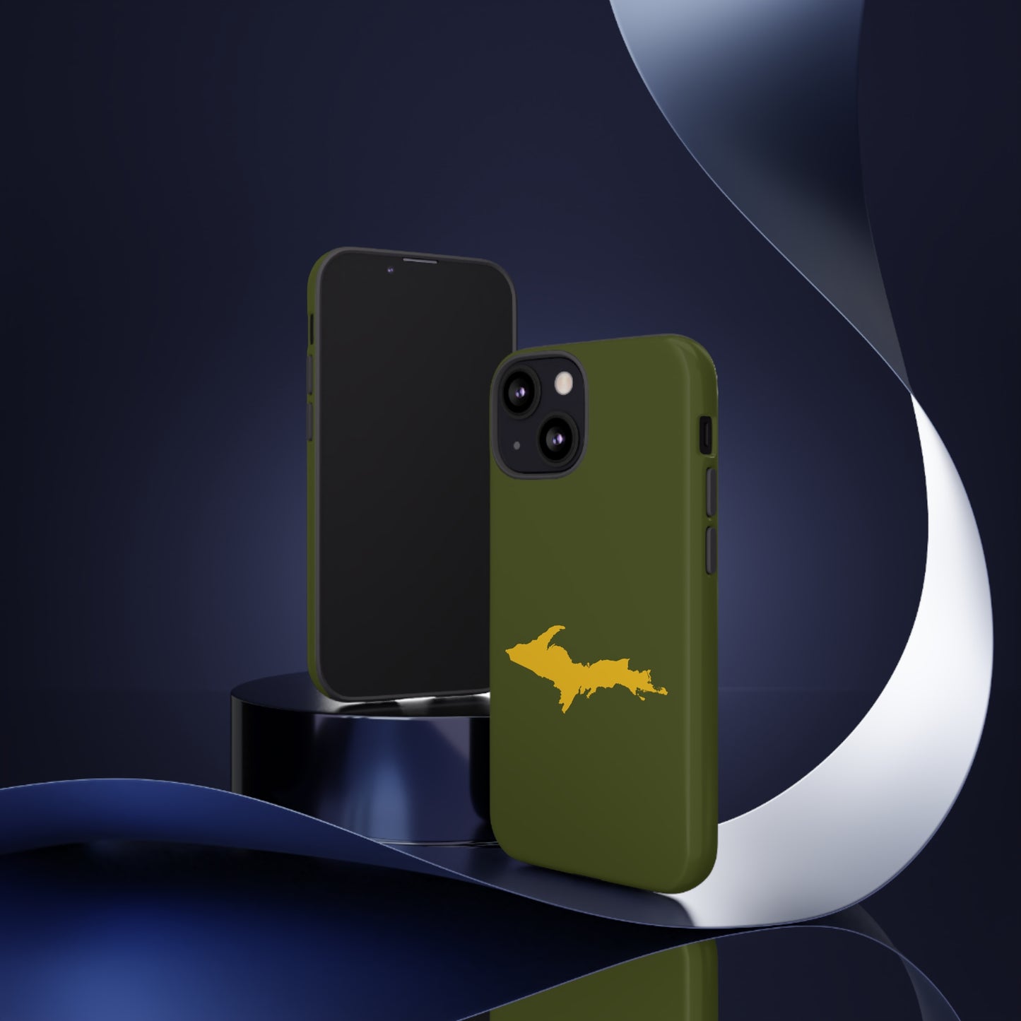 Michigan Upper Peninsula Tough Phone Case (Army Green w/ Gold UP Outline) | Apple iPhone