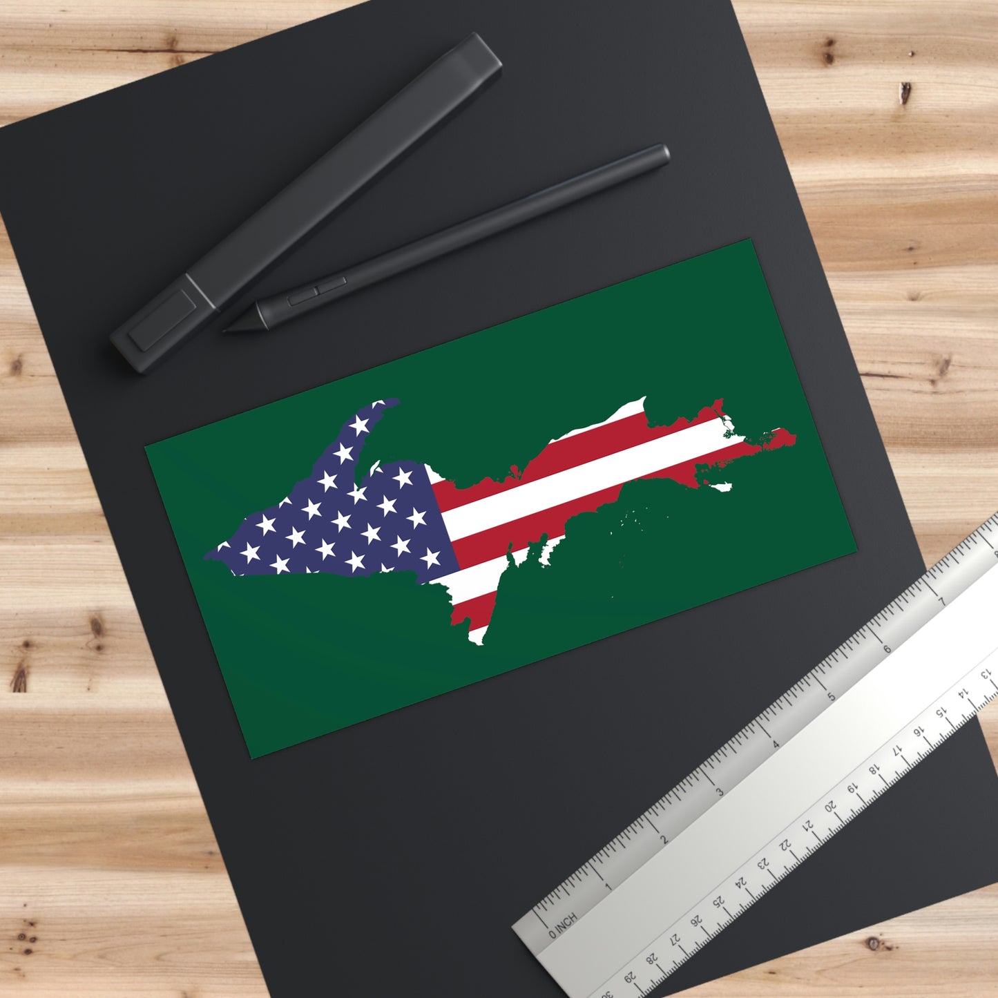 Michigan Upper Peninsula Bumper Stickers (w/ UP USA Flag Outline) | Green Background