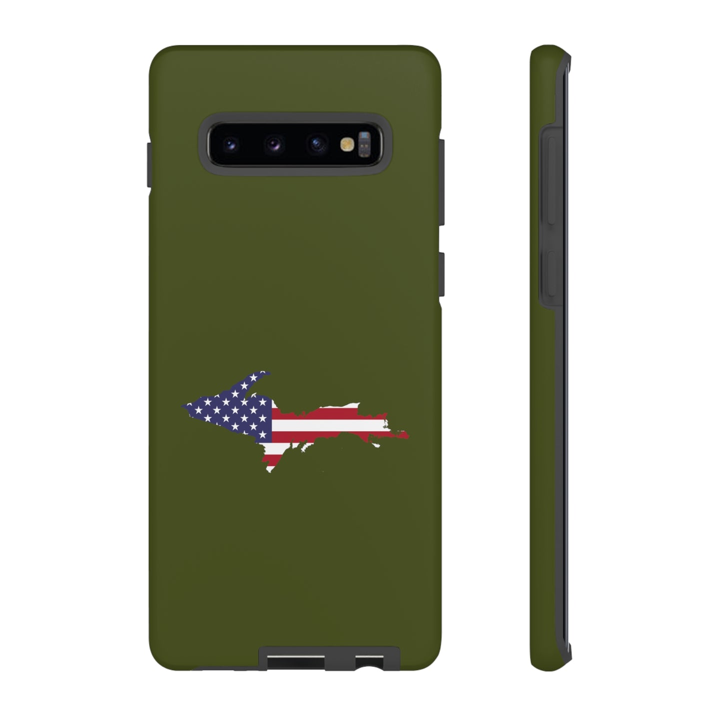 Michigan Upper Peninsula Tough Phone Case (Army Green w/ UP USA Flag Outline) | Samsung & Pixel Android