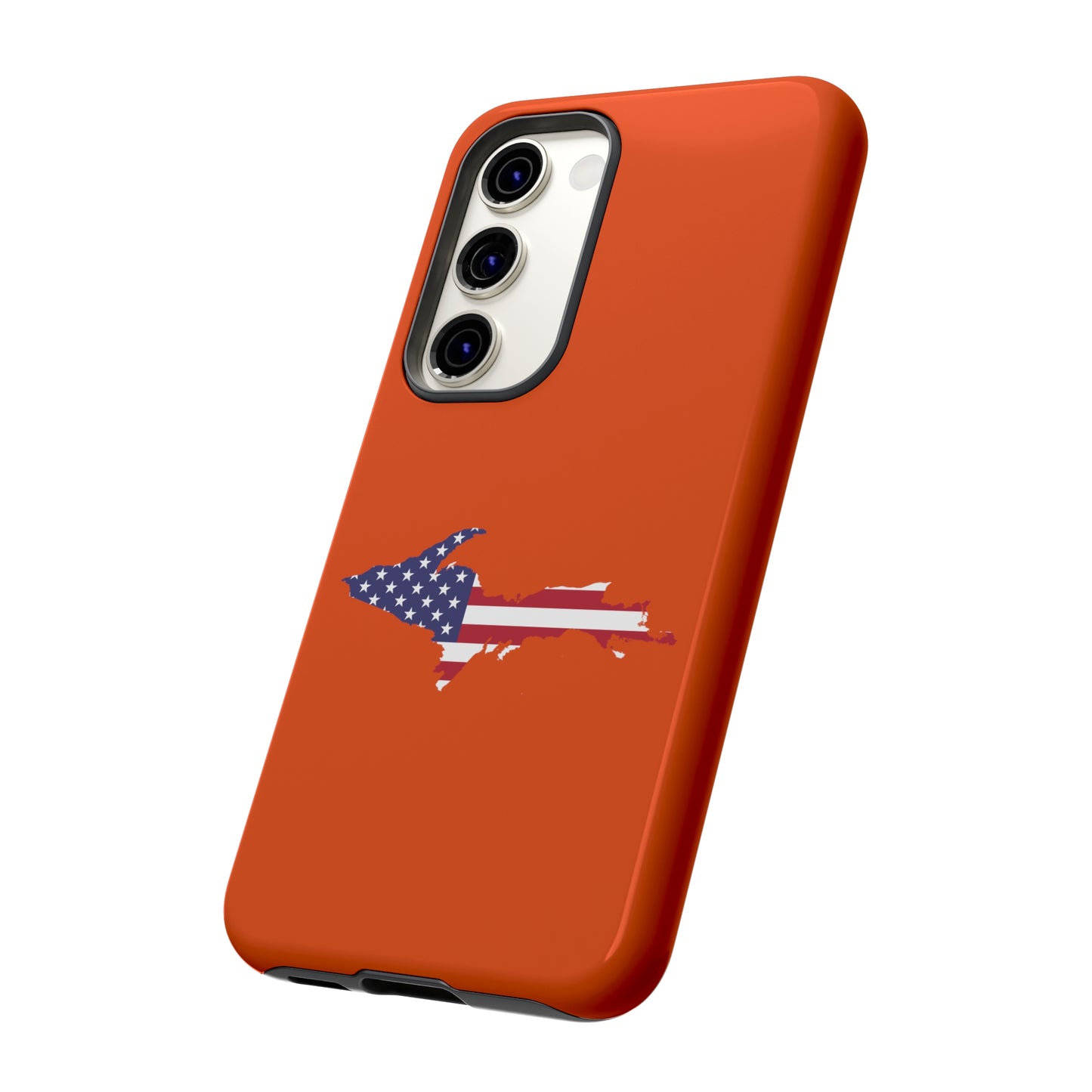 Michigan Upper Peninsula Tough Phone Case (Maple Leaf Orange w/ UP USA Flag Outline) | Samsung & Pixel Android