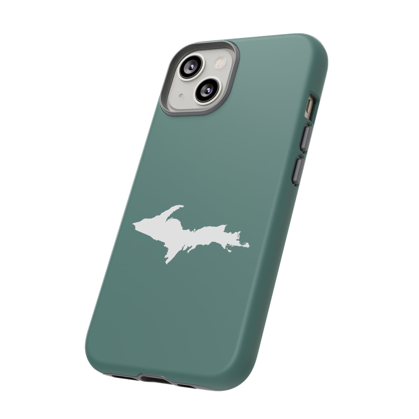 Michigan Upper Peninsula Tough Phone Case (Copper Green w/ UP Outline) | Apple iPhone