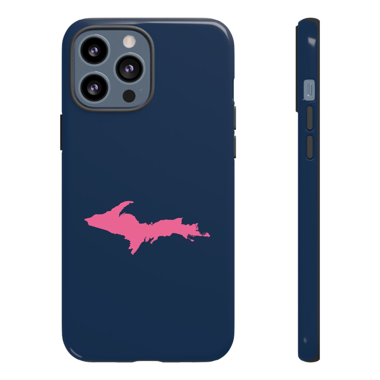 Michigan Upper Peninsula Tough Phone Case (Navy w/ Pink UP Outline) | Apple iPhone