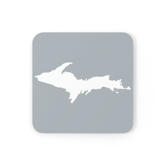 Michigan Upper Peninsula Coaster Set (Silver w/ UP Outline) | Corkwood - 4 pack