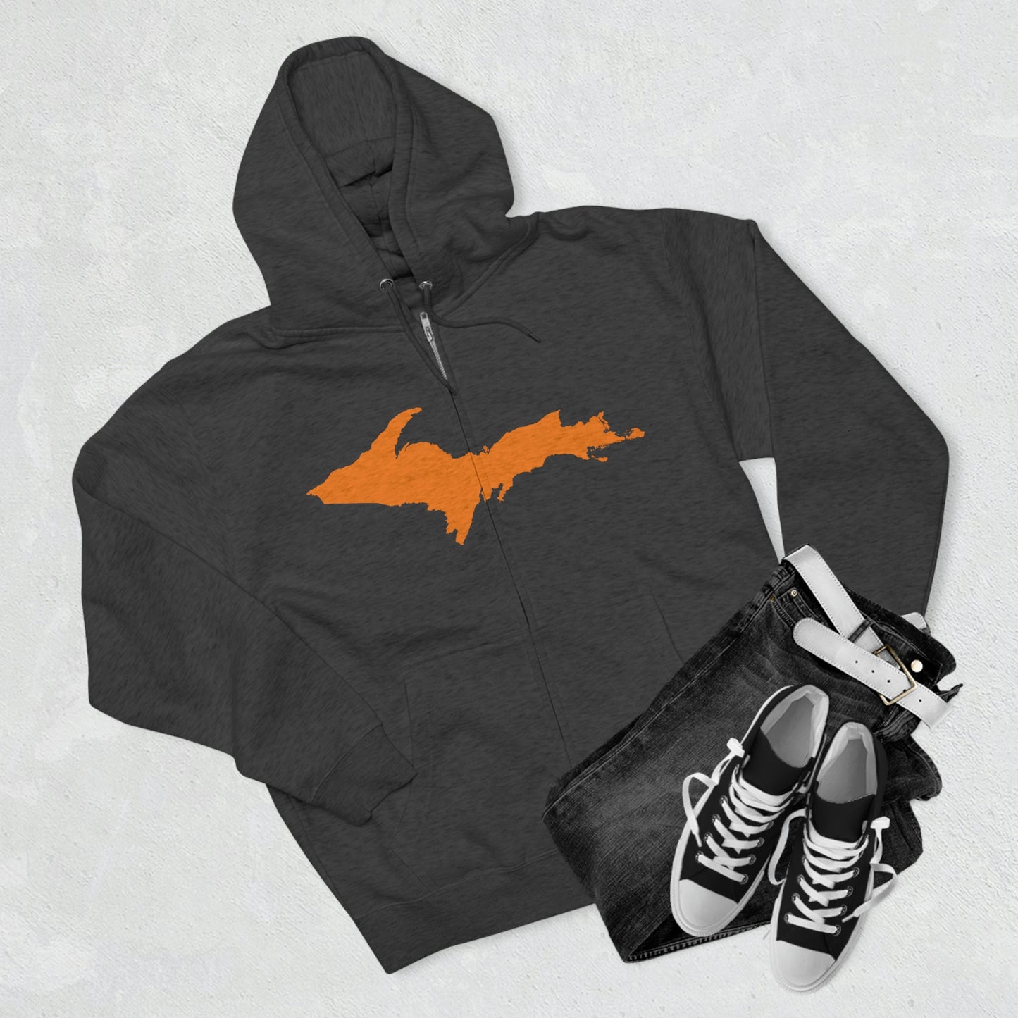 Michigan Upper Peninsula Full-Zip Hoodie (w/ Orange UP Outline)