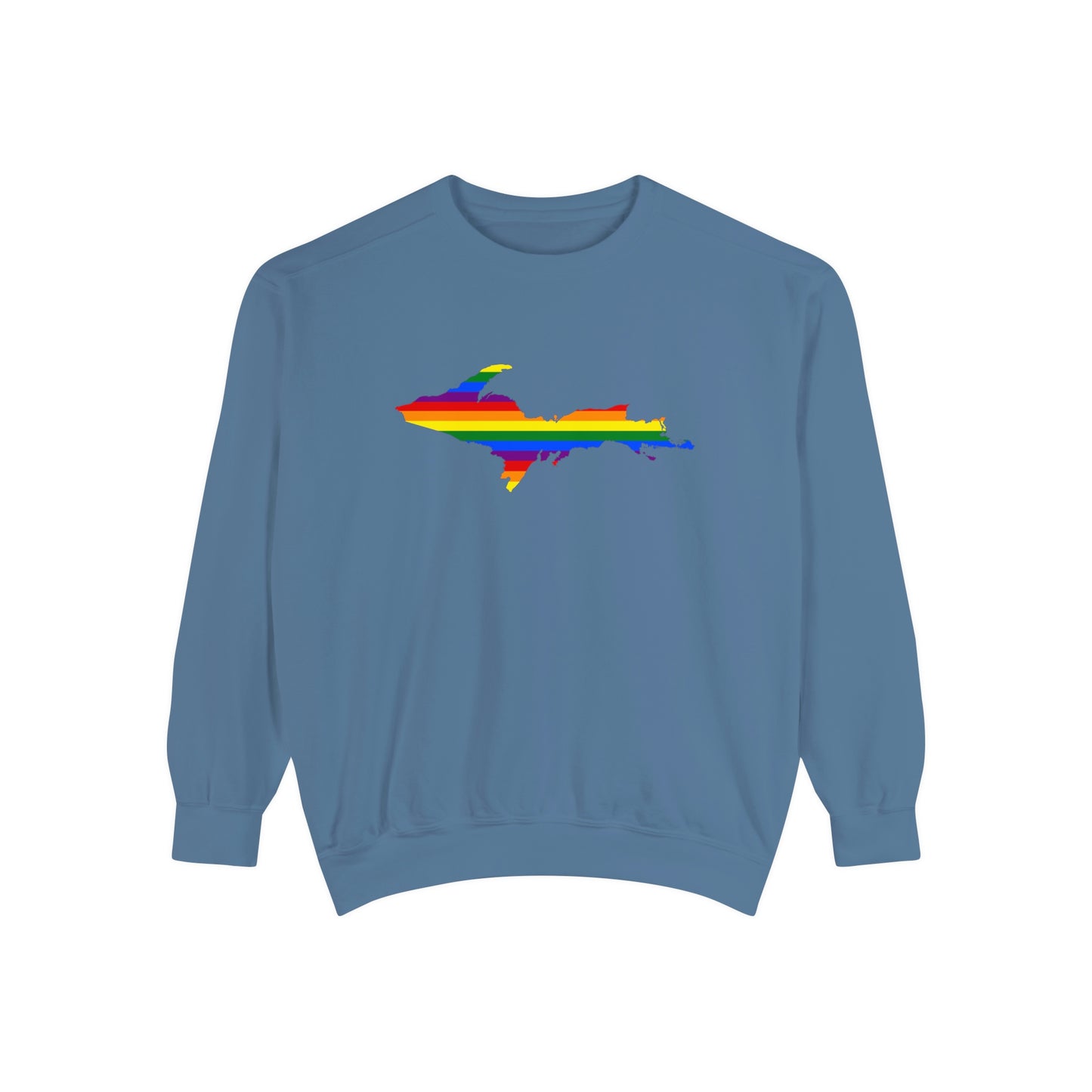 Michigan Upper Peninsula Sweatshirt (w/ UP Pride Flag Outline) | Unisex Garment Dyed