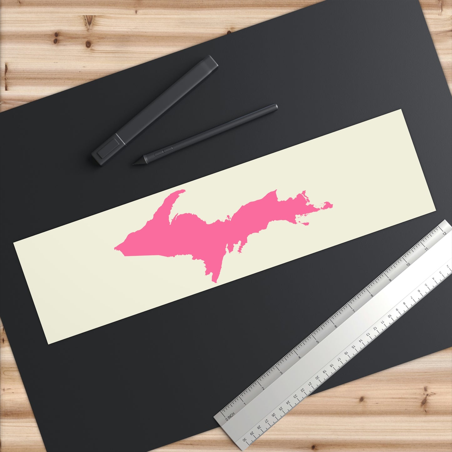 Michigan Upper Peninsula Bumper Sticker (w/ Pink UP Outline) | Ivory Color Background