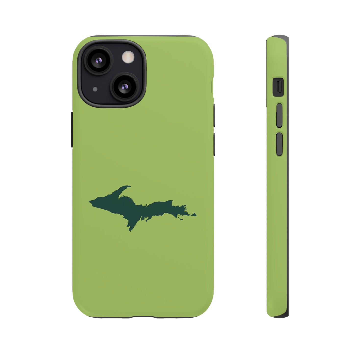 Michigan Upper Peninsula Tough Phone Case (Gooseberry Green w/ Green UP Outline) | Apple iPhone