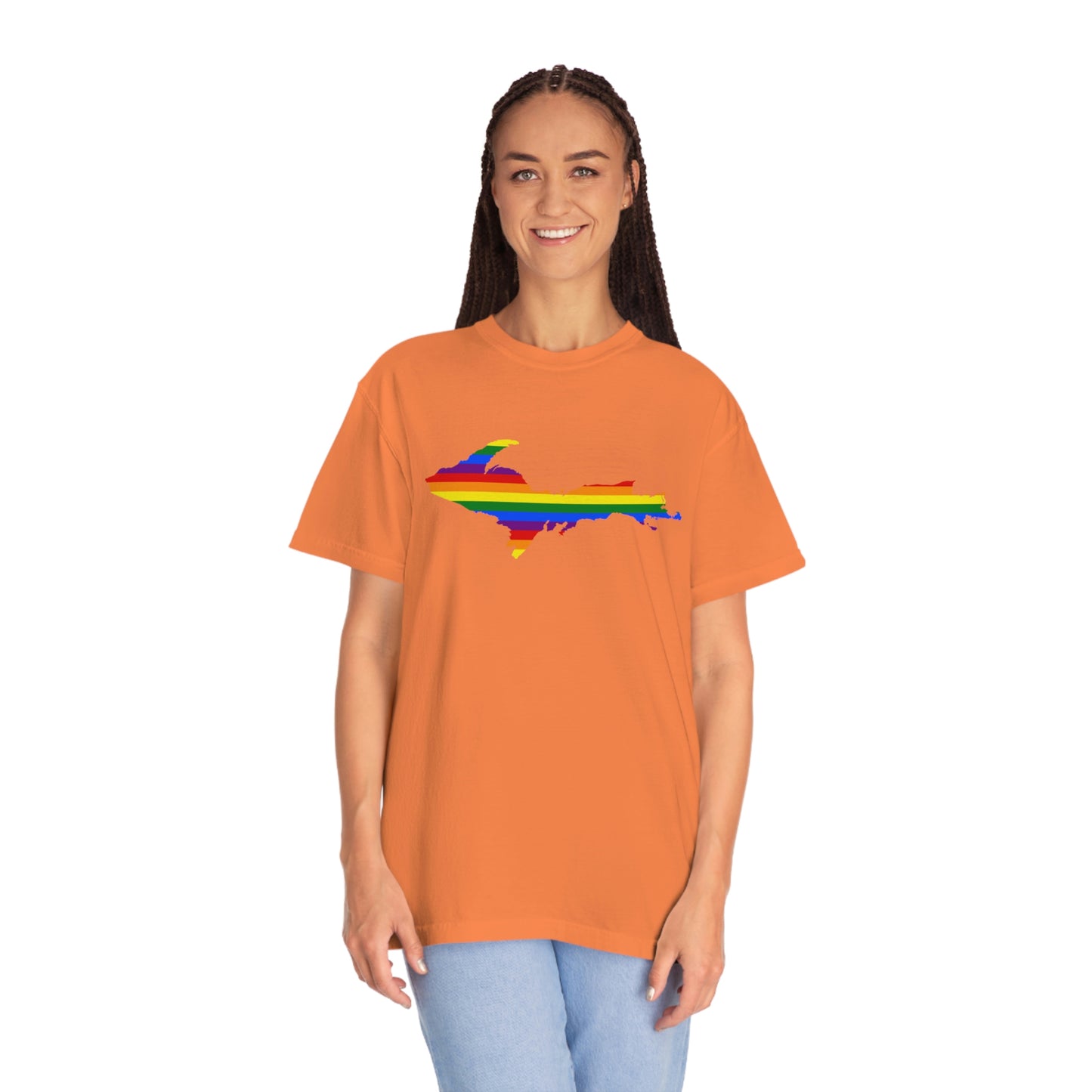 Michigan Upper Peninsula T-Shirt (w/ UP Pride Flag Outline) | Unisex Garment-Dyed