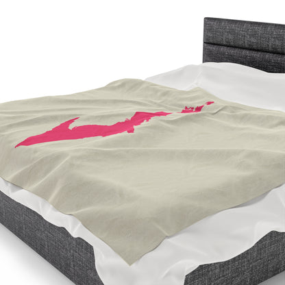 Michigan Upper Peninsula Plush Blanket (w/ Pink UP Outline) | Ivory White