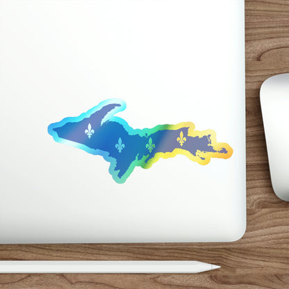 Michigan Upper Peninsula Holographic Die-Cut Sticker (w/ UP Quebec Flag Outline)