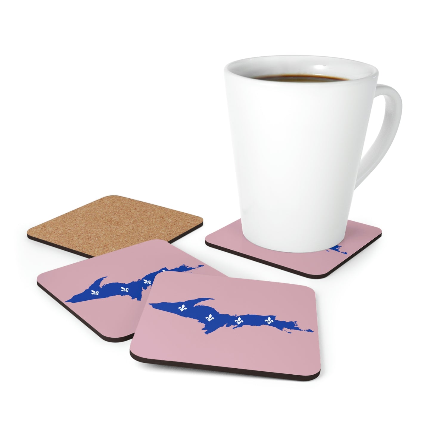 Michigan Upper Peninsula Coaster Set (Pink w/ UP Quebec Flag Outline) | Corkwood - 4 pack