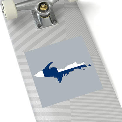 Michigan Upper Peninsula Square Sticker (Silver w/ UP Finland Flag Outline) | Indoor/Outdoor