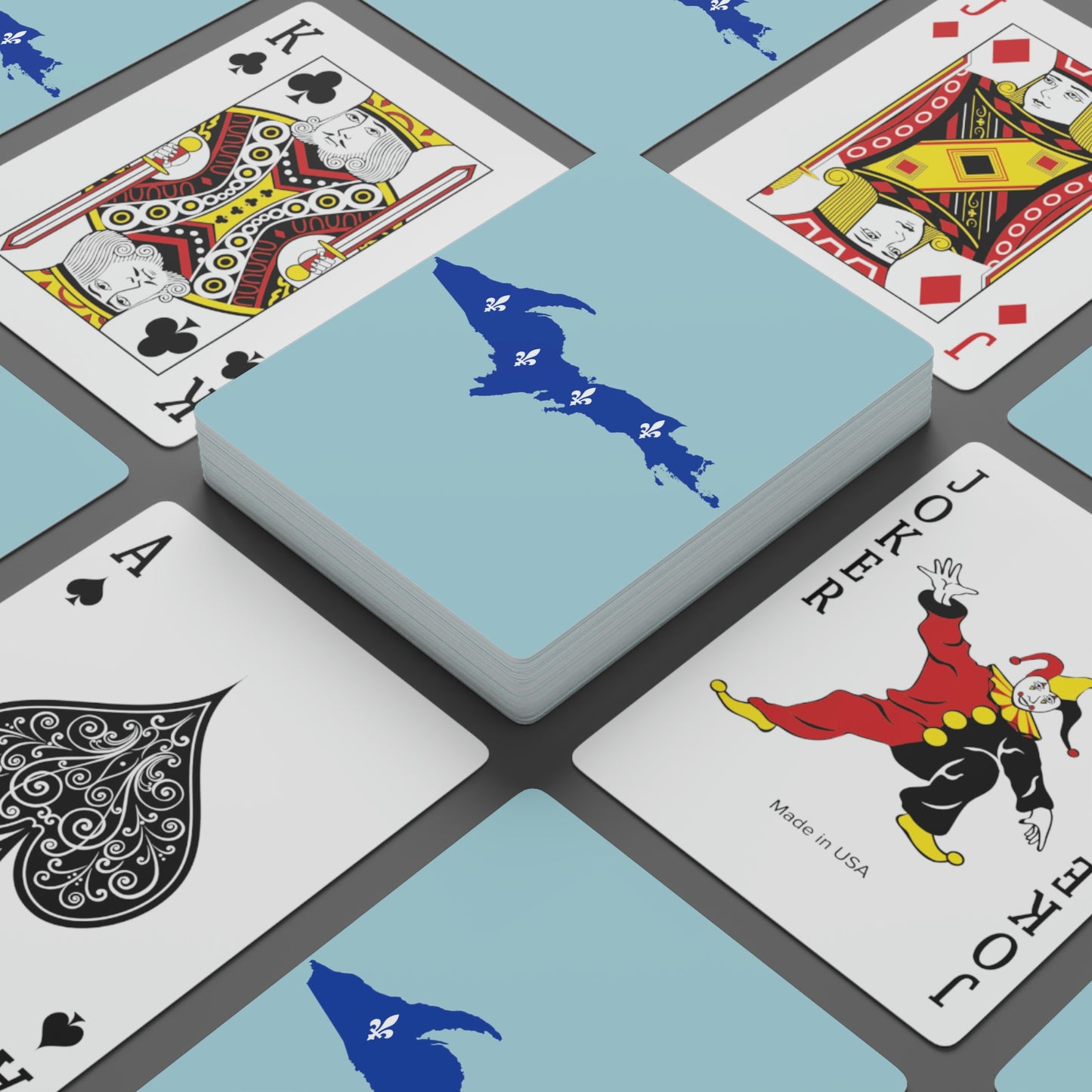 Michigan Upper Peninsula Poker Cards ('58 Caddie Blue w/ UP Quebec Flag Outline)