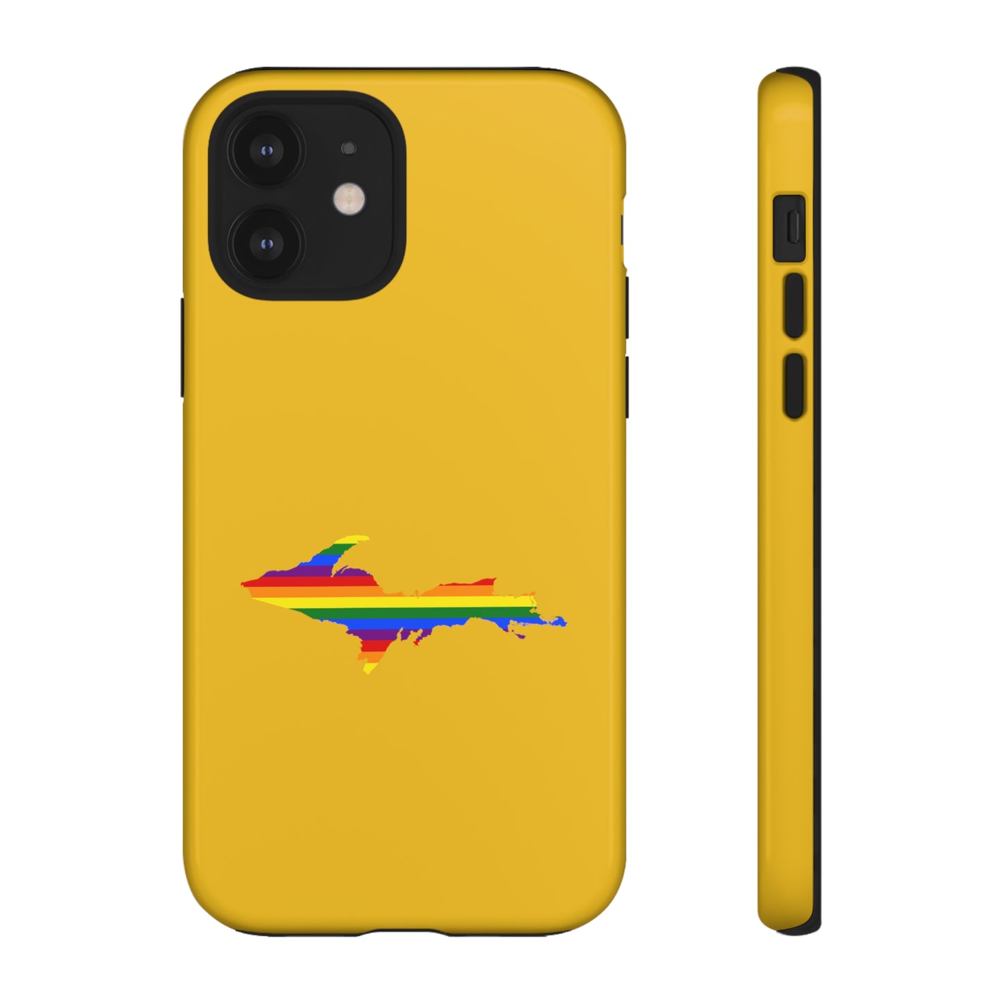 Michigan Upper Peninsula Tough Phone Case (Gold w/ UP Pride Flag Outline) | Apple iPhone