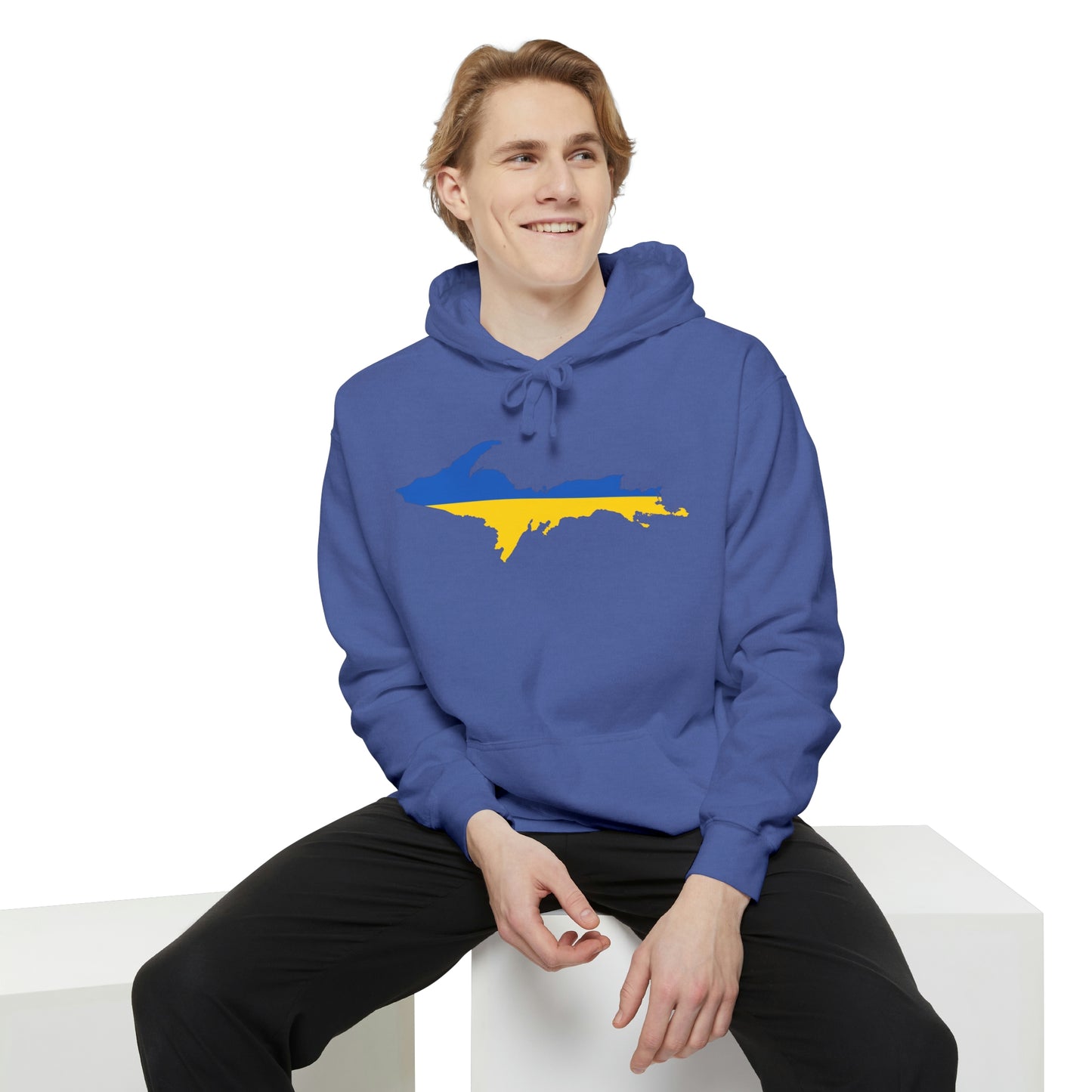 Michigan Upper Peninsula Hoodie (w/ UP Ukraine Flag Outline) | Unisex Garment-Dyed