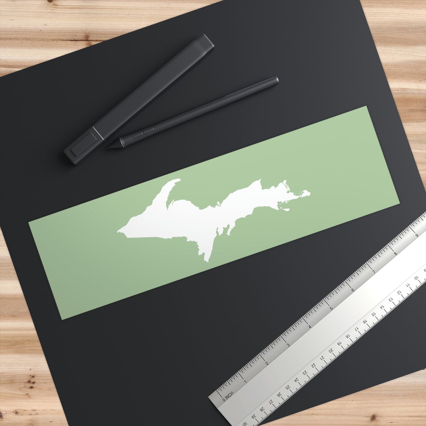 Michigan Upper Peninsula Bumper Sticker (w/ UP Outline) | Green Tea Color Background