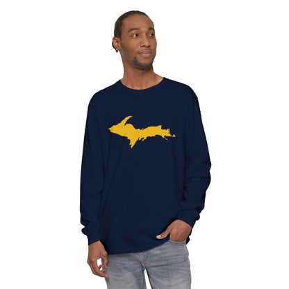 Michigan Upper Peninsula Garment-Dyed T-Shirt (w/ Gold UP Outline) | Unisex Long Sleeve