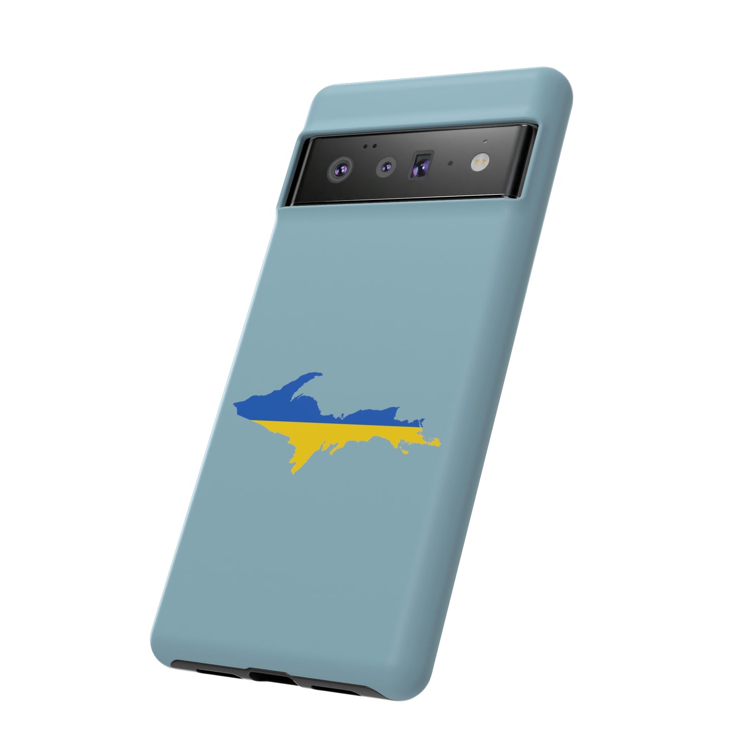 Michigan Upper Peninsula Tough Phone Case (Opal Blue w/ UP Ukraine Flag Outline) | Samsung & Pixel Android