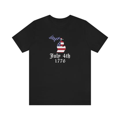 Michigan 'July 4th 1776' T-Shirt (Old English Font w/ MI USA Outline) | Unisex Standard Fit