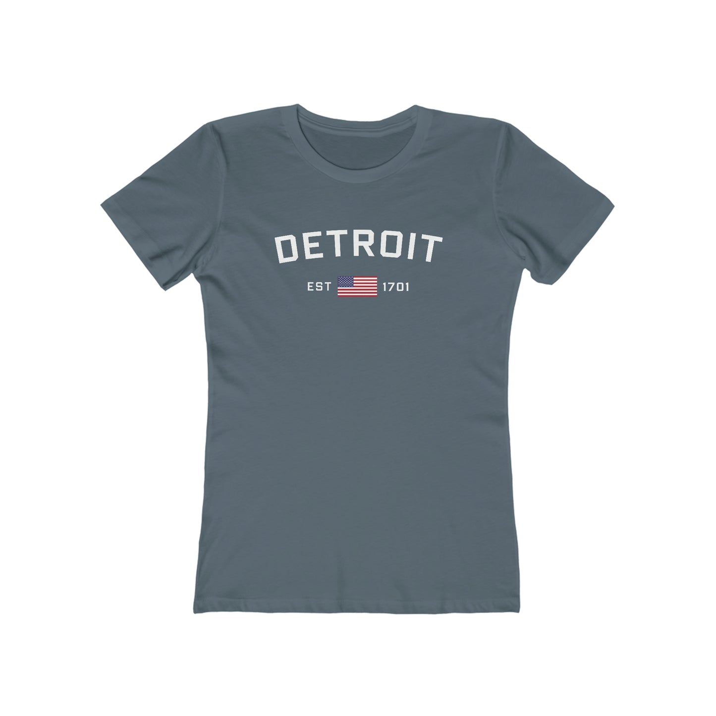 'Detroit EST 1701' T-Shirt (w/USA Flag Outline) | Women's Boyfriend Cut