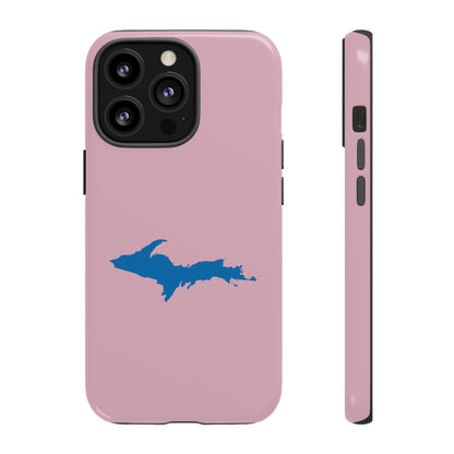 Michigan Upper Peninsula Tough Phone Case (Pink w/ Azure UP Outline) | Apple iPhone