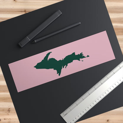 Michigan Upper Peninsula Bumper Sticker (w/ Green UP Outline) | Pink Background