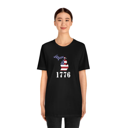 Michigan '1776' T-Shirt (Army Stencil Font w/ MI USA Flag Outline) | Unisex Standard Fit