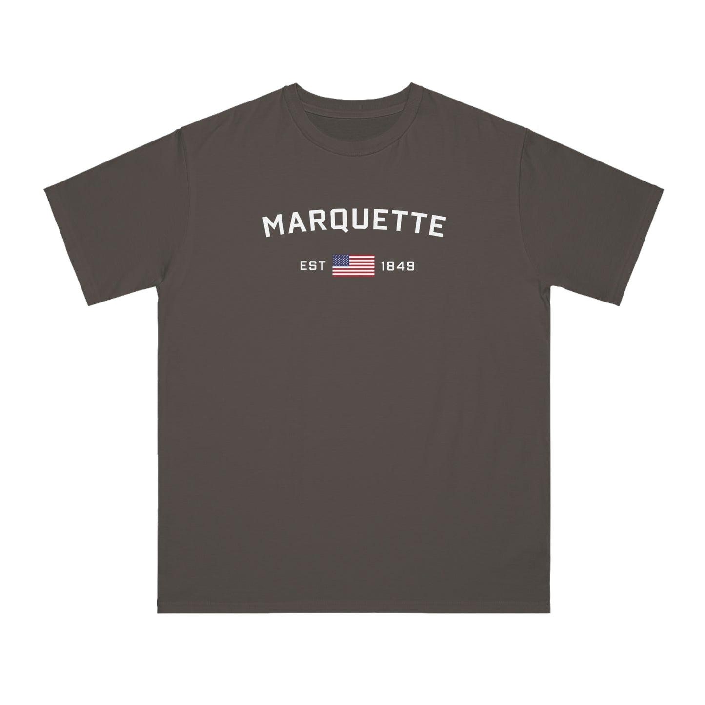 'Marquette EST 1849' T-Shirt (White/Navy Type w/ USA Flag | Organic Unisex